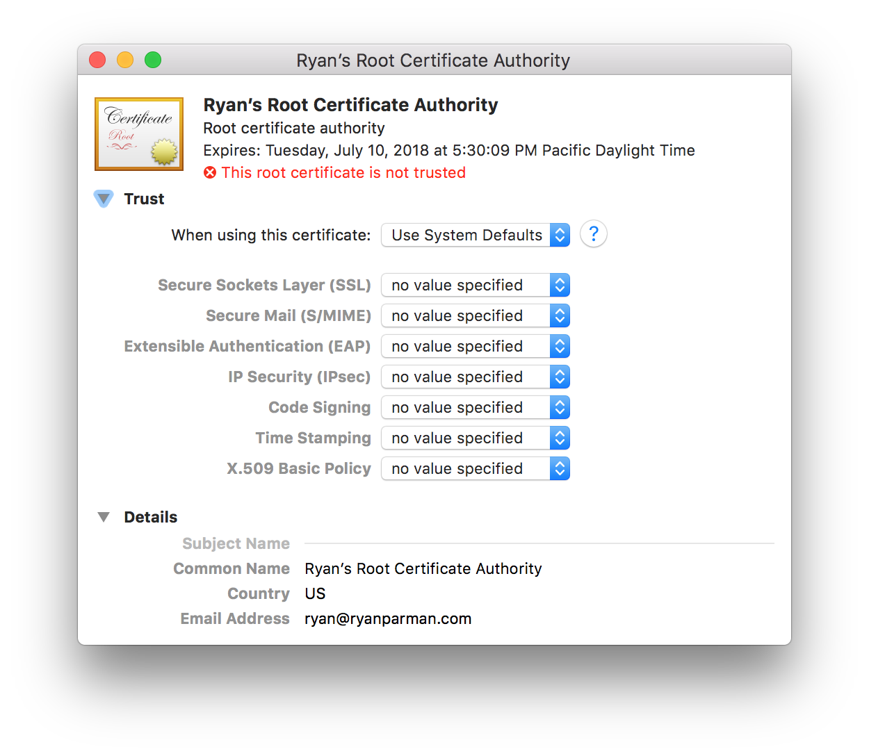 Trust options for Certificate Authority